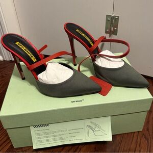 Off-White Red and Gray Heels (Color: Kaki)